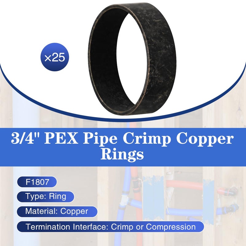روبي كيو 25 عبوة من حلقات تجعيد النحاس مقاس 3/4 بوصة من PEX، لتوصيل أنابيب Pex - Image 2